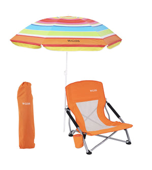 Beach Chair Beach Chair and Umbrella Folding Beach Chair Beach Chairs for Adults Low Beach Chair Folding Chair with Umbrella Camping Chair Sillas De Playa (1-Pack Orange) Mimarta