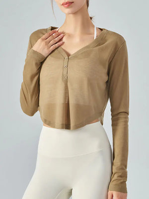 V-Neck Long Sleeve Yoga Top Sports Shirt Rieworkes