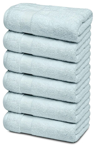 Resort Collection Soft Hand Towels 16x27 in 6 Pack Light Blue Luxury Hotel Rieworkes