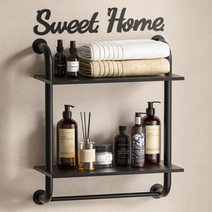 Tinpin Bathroom Shelves Wall Mounted Rustic Farmhouse Pipe Shelves Wall Shelves 2-Tier Industrial Pipe Shelving Floating Shelf Wall Decor for Bathroom Kitchen Bedroom Living Room 17.3in Black Mimarta