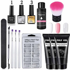 French Nail Art Poly Gel Kit with UV Brush and Nail Tips Rieworkes