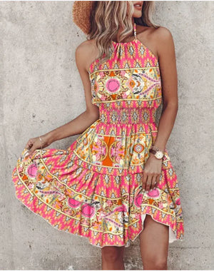 Summer Chic Halter Dress - European & American Print Rieworkes