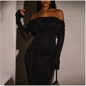 Sequined Off-shoulder Dress Women's Clothing Rieworkes
