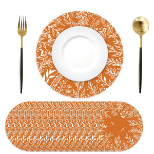 Orange Eucalyptus Leaves Paper Placemats Disposable 50 Pack Round Fall Thanksgiving Placemats 13.4 Inch Seasonal Autumn Thanksgiving Table Mats for Dinner Table Setting Birthday Wedding Party Supplies Mimarta