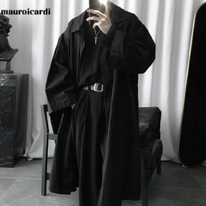 Mauroicardi Autumn Long Black Oversized Trench Coat Rieworkes