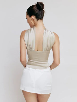 Halter Backless Satin Crop Tops Rieworkes