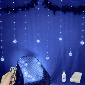 YOLIGHT Wishing Ball Curtain Lights 200 LED Window Curtain String Lights with Remote USB Battery Powered Twinkle Globe Fairy Lights for Wedding Party Bedroom Christmas Halloween Decoration (Blue) Mimarta