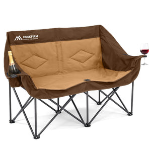 Double Camping Chairs for Adults Oversized Loveseat - 2 Person Camp Chair Heavy Duty Outdoor Camping Couch with Cup Holders - Portable Folding Chair for Outside Lawn Brown Mimarta