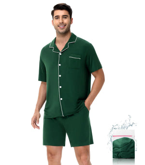 YOPUGEE Mens Pajama Set Short Sleeve 2PCS Sleepwear Button Down Loungewear Set Soft Modal Pj Set with PocketsGreen-XL Rieworkes