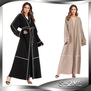 Contrast Striped Cardigan Muslim Robe for Women Mimarta