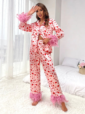 Women Loving Heart Printed Casual Suit Pajamas Rieworkes