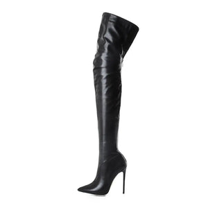YING LAN Over the Knee High Boots for Women Sexy Zipper Pointed Toe High Heel Faux Leather Surgical Stretch Riding Thigh High Boots Black Size 4.5 Mimarta