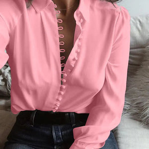 Fashion Casual Solid Color ladies office Tops Sexy Buttons Long sleeve Blouse 2020 new Spring Women Chiffon white Shirt Rieworkes