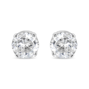 AGS Certified 14K White Gold 1.0 Cttw 4-Prong Set Brilliant Round-Cut Solitaire Diamond Push Back Stud Earrings (E-F Color, SI2-I1 Clarity) Rieworkes