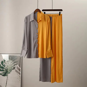 Loose Stripe Pants Set Elegant Long Sleeve Top Rieworkes