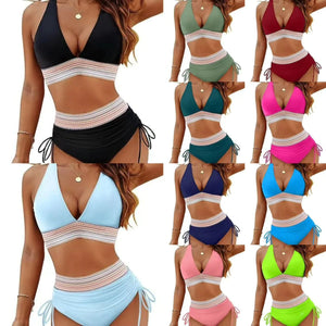 Bikini Set With Color Blocking Drawstring Swimsuit Rieworkes