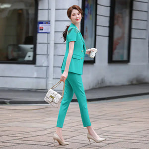 Elegant Green Women's Business Suit with Pants & Jacket Mimarta