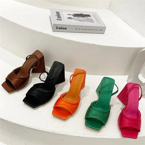 Slides Mules Summer Silk Thick Block Heels Rieworkes