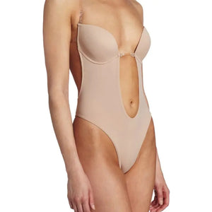 Women Sexy U Plunge Backless Bodysuit Deep V-Neck Seamless Thong Bottom Underwear Padded Push Up Body Shapewear Top for M6CD Rieworkes