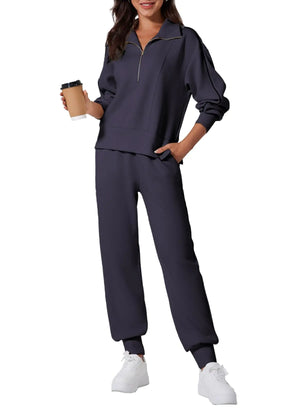 Aleumdr Sweatsuits Womens 2 Piece Outfits Sweat Set Tracksuits Zip Up Oversized Sweatshirt with Jogger Sweatpants Matching Lounge Set 2024 Fall Comfy Athletic Clothes Travel Outfit Blue Large Rieworkes