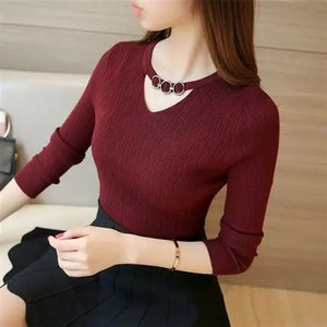 2020 Fall/Winter V-Neck Fitted Long Sleeve Sweater Mimarta