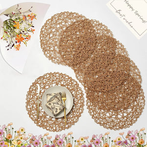 IcosaMro Brown Round Placemats Set of 6 for Dining Table 15 Inch Paper Woven Boho Decorative Circle Place Mat for Wedding Christmas Thanksgiving Day Holiday Dinner Light Coffee Brown Mimarta
