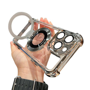 Four Corners Anti Drop Cell Phone Case for iPhone 11 12 13 14 15 Pro Max Case Translucent Magnetic for iPhone Cover with Stand and Corner Cushions Four Corners Anti-Drop Cas(SilverFor iPhone 11promax Mimarta