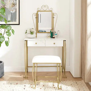 Vanity Table Set With Mirror & Stool,White Makeup Dressing Desk With Drawers For Girls,Women,Bedroom,Gift Rieworkes