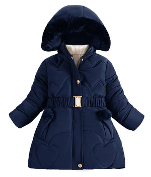 Happy Cherry Girls Winter Coat Parka Fleece Lined Kids Snow Hooded Puffer Jacket Warm With Waist Belt and Pockets Mimarta