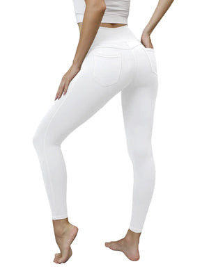 VOOVEEYA Jeggings for Women High Waist Leggings with Pockets Tummy Control Plus Size Stretchy Jeans Leggings 7/8 (White-S) Mimarta