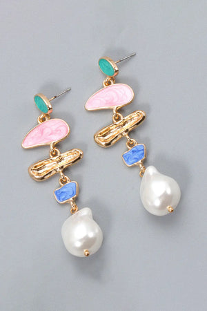 Abnormal Shape Zinc Alloy Synthetic Pearl Dangle Earrings Rieworkes