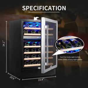 Wine Cabinet 24 Dual Zone Inch Wine Refrigerator 46 Bottles Built-in Wine Refrigerator Rieworkes