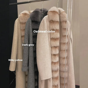 Alpaca Fleece Coat with Detachable Fox Fur Collar Rieworkes