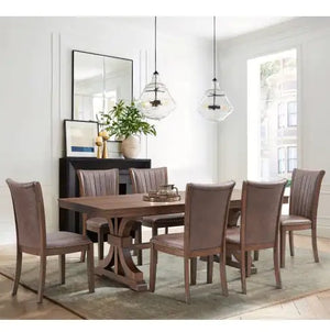 78.74 Rectangular Rubber Wood Dining Table For 6-8 With Wooden Trestle Pedestal Base,Mid Century Modern Kitchen Wooden Table Dinner Table For Dining Room, Living Room,OAK Rieworkes