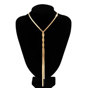 Ingemark Kpop Adjustable Flat Snake Long Chain Necklace for Women Wed Temperament Weave Link Choker Chest Neck Jewelry Gift New Rieworkes