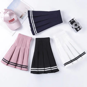 Navy Style Half-Length Striped Elastic Waist Skirt Mimarta
