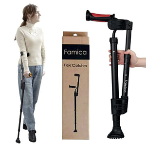 Famica Crutch for Adult (x1 Unit Open Cuff) - Adjustable Ergonomic Handles Cuff Height Foldable Lightweight and Non-slip Forearm Crutches Mimarta