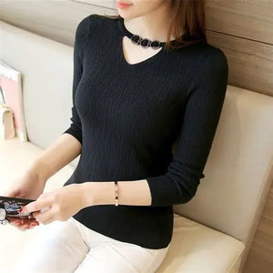 2020 Fall/Winter V-Neck Fitted Long Sleeve Sweater Mimarta