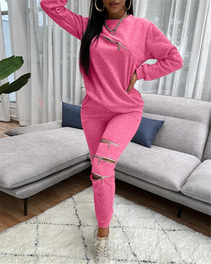 Fashionable Women's Casual Zip Hoodie Set (Two Pieces) Mimarta