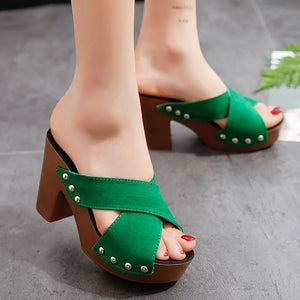 Square High Heel Platform Women's Summer Sandals: Elegant Rivet Pumps Rieworkes