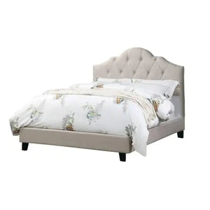 Contemporary 1pc Queen Size Bed Adjustable HB Light Brown Polyfiber Tufted Upholstered Wooden Bedframe Bedroom Furniture Rieworkes