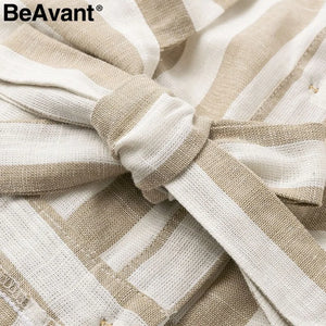 BeAvant Casual striped linen cotton dress women Button strap beach summer dress 2019 Sexy backless midi ladies dresses vestidos Rieworkes