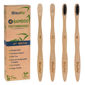 Bamboo Toothbrush Set 4-Pack - Bamboo Toothbrushes with Soft Bristles for Adults - Eco-Friendly, Biodegradable, Natural Wooden Toothbrushes Rieworkes
