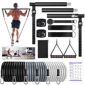 Pilates Bar Kit with Resistance BandsQicool Pilates Resistance Bands Exercise Fitness Equipment for Women & Men Home Gym Yoga Pilates (Black(20/30/50lbs)) Mimarta
