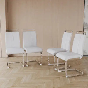 Modern Dining Chairs,PU Faux Leather High Back Upholstered Side Chair With C-shaped Tube Plating Metal Legs For Dining Room Kitchen Vanity Patio Club Guest Office Chair Set Of 4 Rieworkes