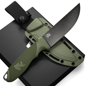 ODENWOLF W-FLAT Full Tang Survival Knife with Sheath - Stylish Tactical Fixed Blade Knife - Made of D2 Steel - Bushcraft and Camping Knife Survival - Perfect EDC Hunting Knife with TPE Handle Mimarta