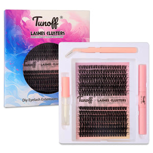 TUNOFF Lash Clusters Kit DIY280pcs Lash Extension Kit 8-16mm Mix 50D 60D Curled Eyelash clusters Kit Eyelash extension kit with 2 eyelash adhesive and sealed eyelash forceps. Mimarta