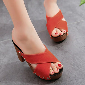 Square High Heel Platform Women's Summer Sandals: Elegant Rivet Pumps Rieworkes