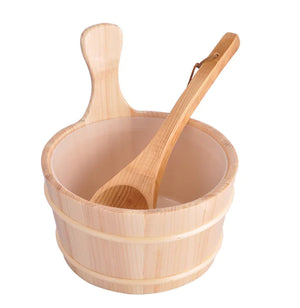 Wooden Sauna Bucket with Ladle for Showering Mimarta