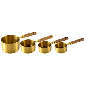 Wooden Handle Stainless Steel Measuring Cups Set Rieworkes